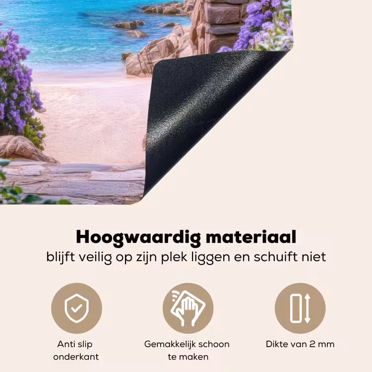 Doorkijk - Poort - Zee - Strand - Rotsen Inductie beschemer met haakjes middel -ky-onderkant-nl