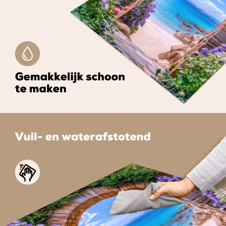 Doorkijk - Poort - Zee - Strand - Rotsen Inductie beschemer met haakjes middel -ky-schoon-nl