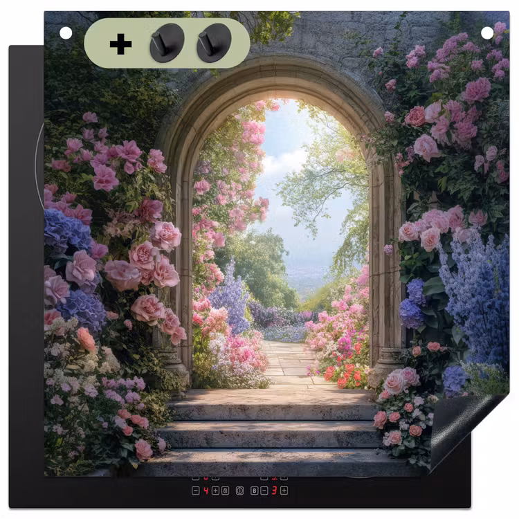 Doorkijk - Rozen - Vintage - Bloemen Inductie beschemer met haakjes middel -3d