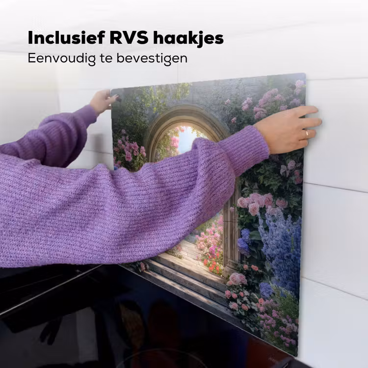 Doorkijk - Rozen - Vintage - Bloemen Inductie beschemer met haakjes middel -ky-ophangen-nl