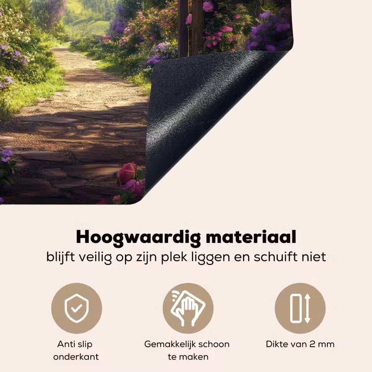 Doorkijk - Rozenboog - Uitzicht - Landschap - Bloemen Inductie beschemer met haakjes middel -ky-onderkant-nl