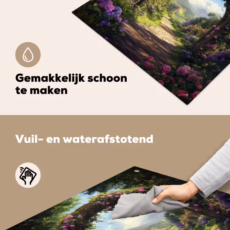 Doorkijk - Rozenboog - Uitzicht - Landschap - Bloemen Inductie beschemer met haakjes middel -ky-schoon-nl
