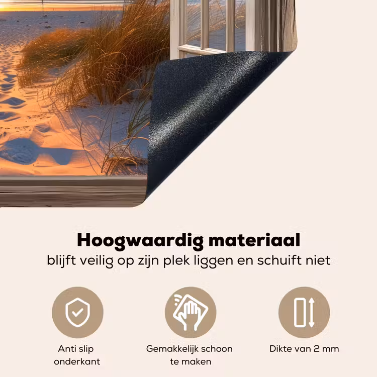 Doorkijk - Strand - Duinen - Zonsondergang Inductie beschemer met haakjes klein -ky-onderkant-nl