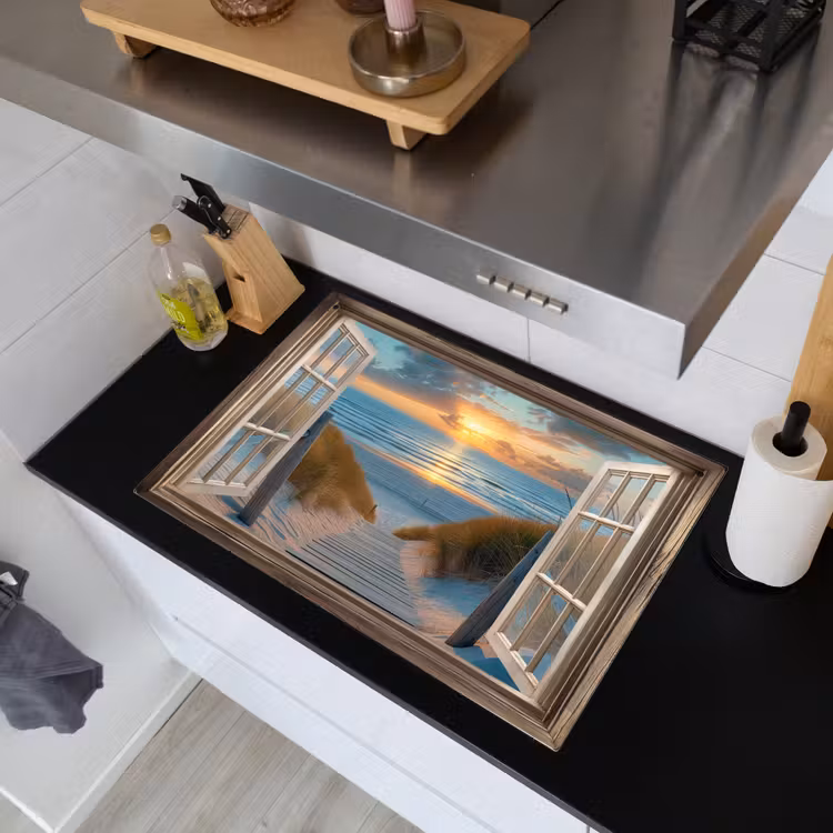 Doorkijk - Strand - Pad - Zonsondergang Inductie beschemer met haakjes klein -sfeer1