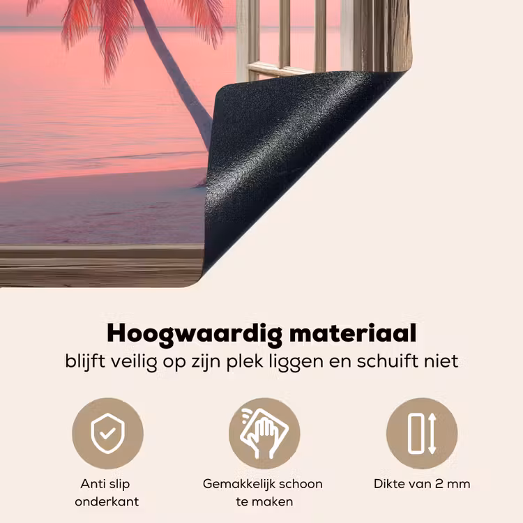 Doorkijk - Strand - Palmboom - Tropisch Inductie beschemer met haakjes klein -ky-onderkant-nl