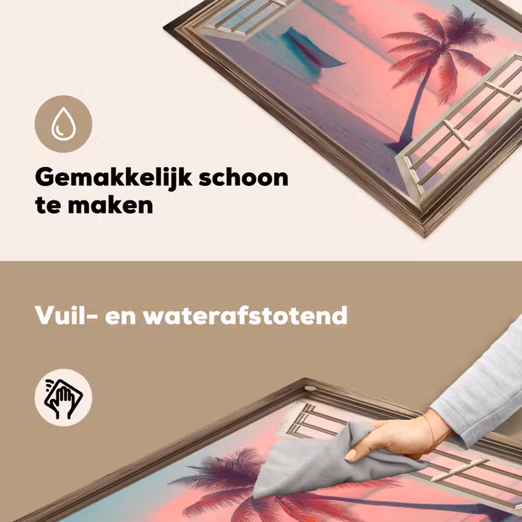 Doorkijk - Strand - Palmboom - Tropisch Inductie beschemer met haakjes klein -ky-schoon-nl