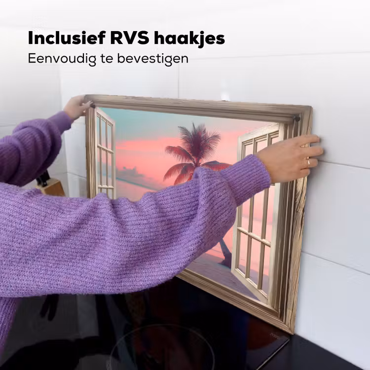 Doorkijk - Strand - Palmboom - Tropisch Inductie beschemer met haakjes klein -ky-ophangen-nl
