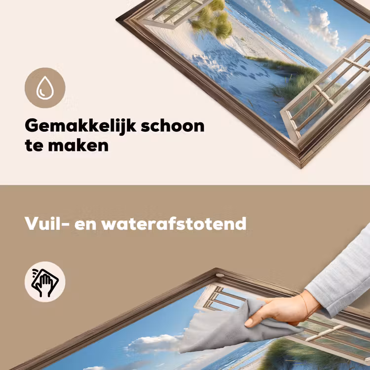 Doorkijk - Strand - Raam - Duinen - Zee Inductie beschemer met haakjes klein -ky-schoon-nl