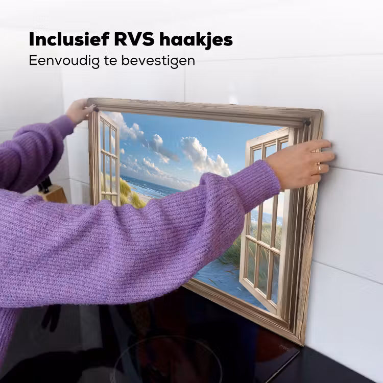 Doorkijk - Strand - Raam - Duinen - Zee Inductie beschemer met haakjes klein -ky-ophangen-nl