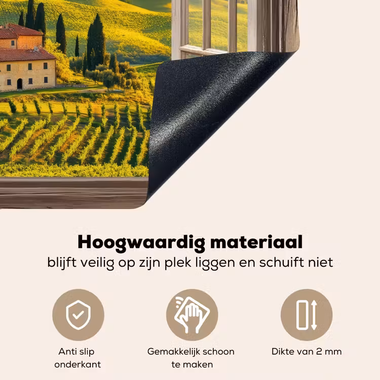 Doorkijk - Toscane - Uitzicht - Landschap - Zomer Inductie beschemer met haakjes klein -ky-onderkant-nl