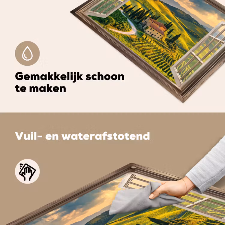 Doorkijk - Toscane - Uitzicht - Landschap - Zomer Inductie beschemer met haakjes klein -ky-schoon-nl