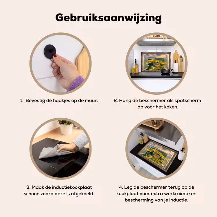 Doorkijk - Toscane - Uitzicht - Landschap - Zomer Inductie beschemer met haakjes klein -ky-gebruik-nl