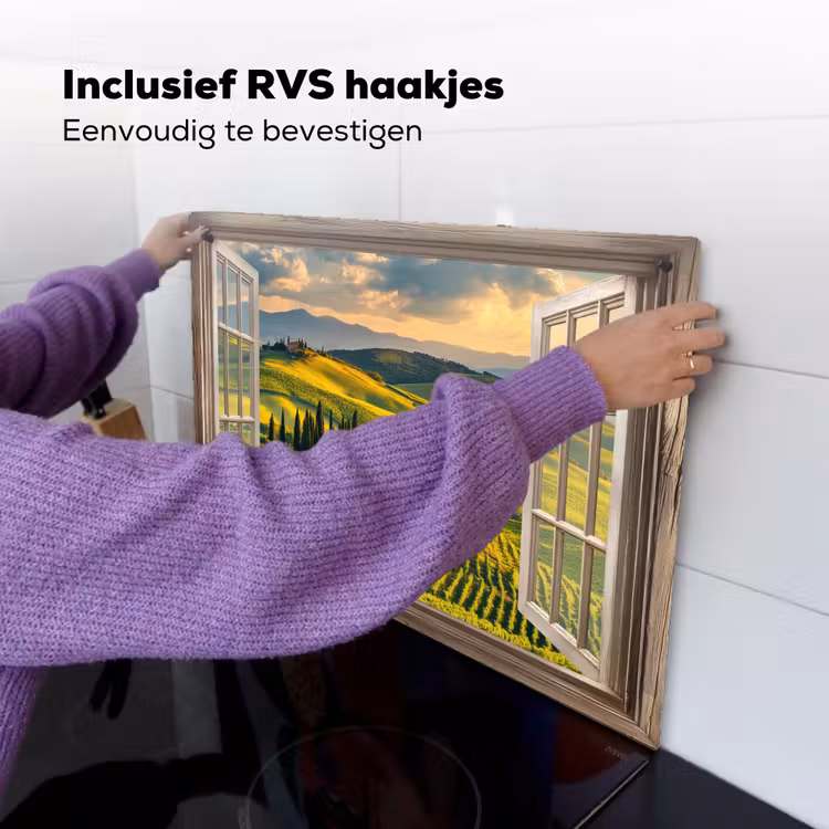 Doorkijk - Toscane - Uitzicht - Landschap - Zomer Inductie beschemer met haakjes klein -ky-ophangen-nl