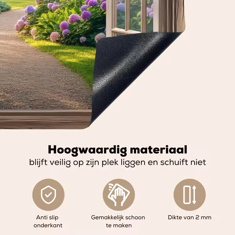 Doorkijk - Tuin - Raam - Hortensia - Bloemen Inductie beschemer met haakjes klein -ky-onderkant-nl