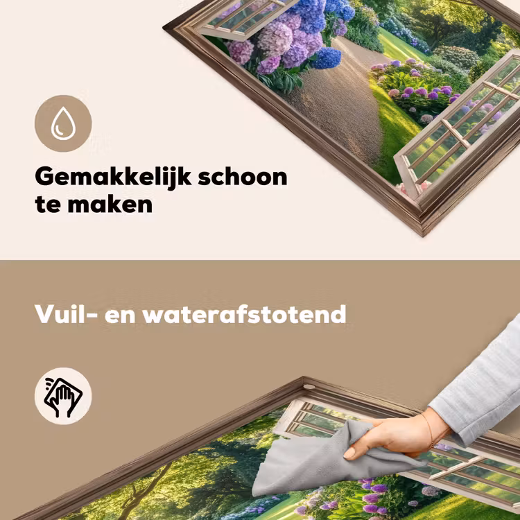 Doorkijk - Tuin - Raam - Hortensia - Bloemen Inductie beschemer met haakjes klein -ky-schoon-nl