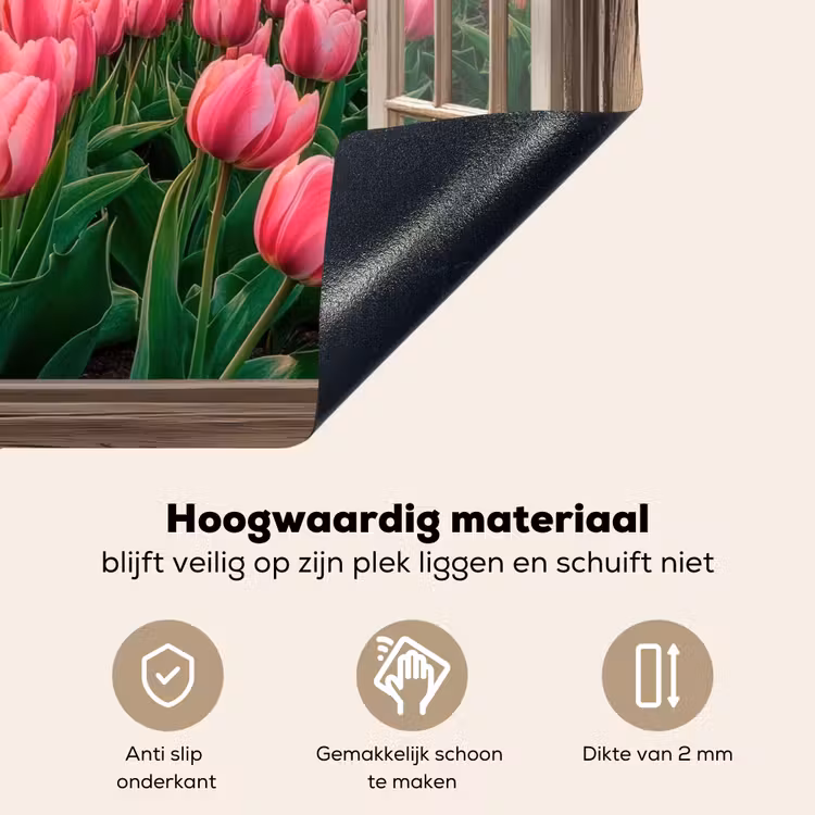 Doorkijk - Tulpen - Bloemen - Molen - Raam Inductie beschemer met haakjes klein -ky-onderkant-nl