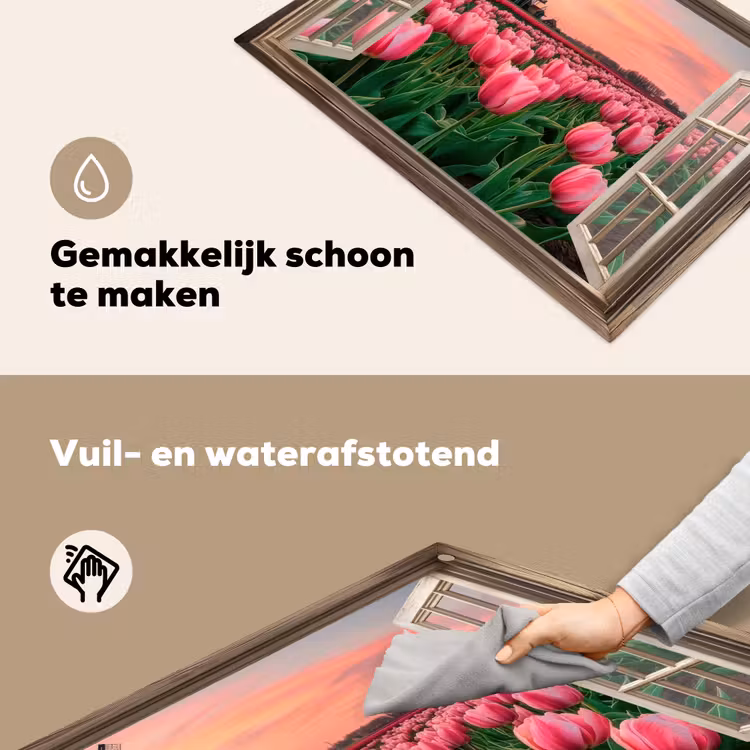 Doorkijk - Tulpen - Bloemen - Molen - Raam Inductie beschemer met haakjes klein -ky-schoon-nl