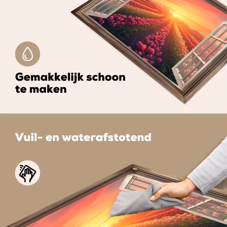 Doorkijk - Tulpen - Zonsondergang - Bloemen - Kleurrijk Inductie beschemer met haakjes klein -ky-schoon-nl