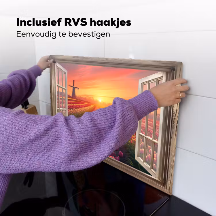Doorkijk - Tulpen - Zonsondergang - Bloemen - Kleurrijk Inductie beschemer met haakjes klein -ky-ophangen-nl