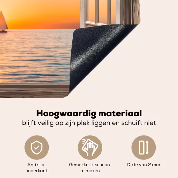 Doorkijk - Zee - Boot - Zonsondergang Inductie beschemer met haakjes klein -ky-onderkant-nl
