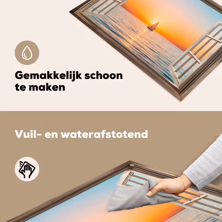 Doorkijk - Zee - Boot - Zonsondergang Inductie beschemer met haakjes klein -ky-schoon-nl