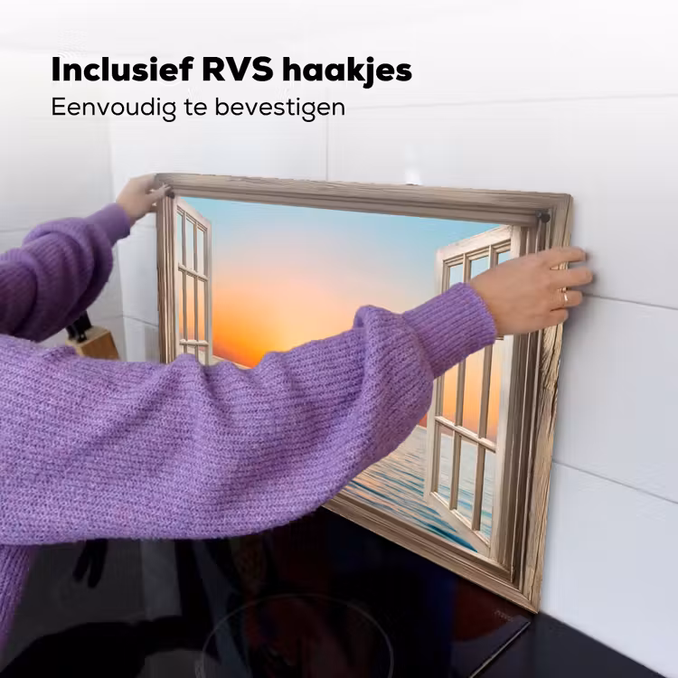 Doorkijk - Zee - Boot - Zonsondergang Inductie beschemer met haakjes klein -ky-ophangen-nl