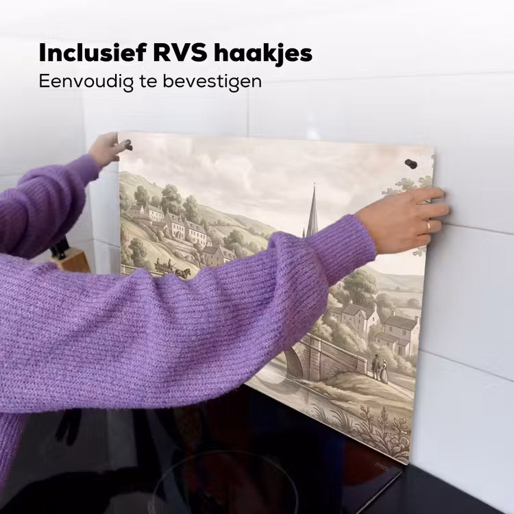 Dorp - Brug - Uitzicht - Groen Inductie beschemer met haakjes klein -ky-ophangen-nl