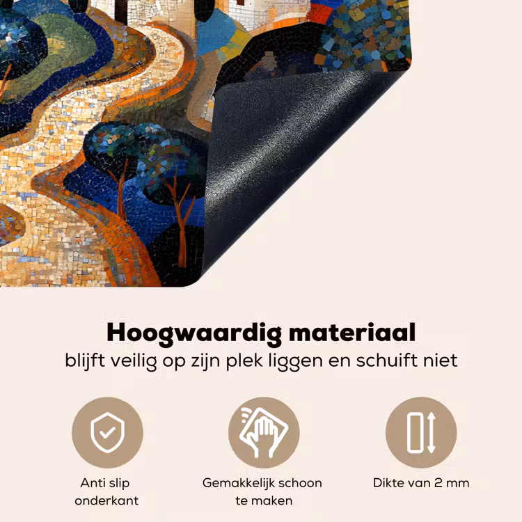 Dorp - Heuvelachtig - Zon - Mozaïek Inductie beschemer met haakjes klein -ky-onderkant-nl