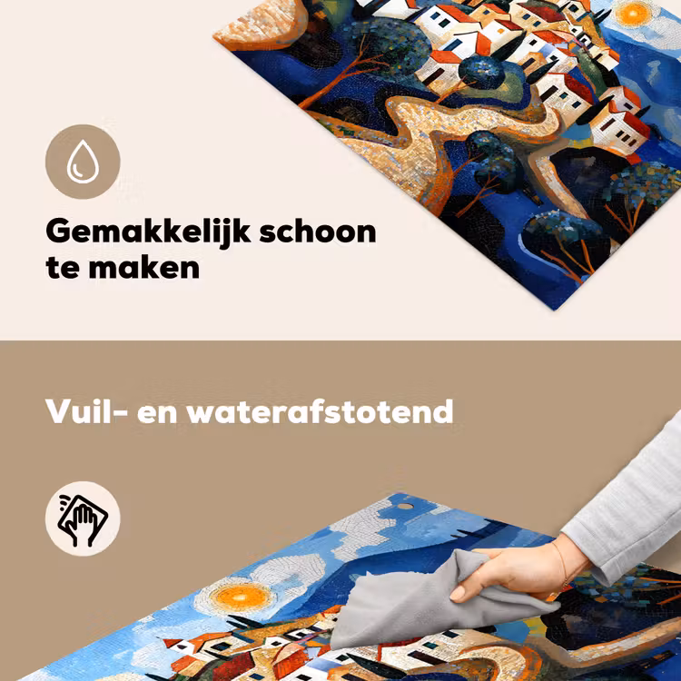 Dorp - Heuvelachtig - Zon - Mozaïek Inductie beschemer met haakjes klein -ky-schoon-nl