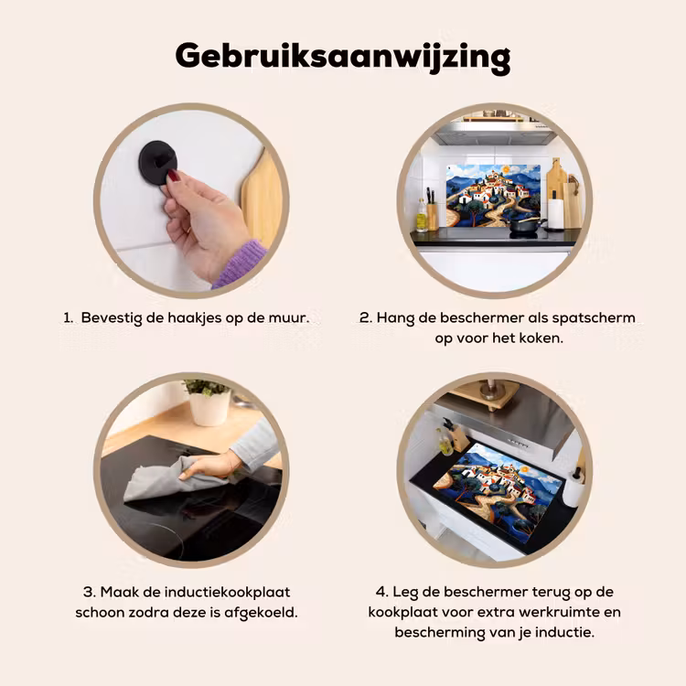 Dorp - Heuvelachtig - Zon - Mozaïek Inductie beschemer met haakjes klein -ky-gebruik-nl