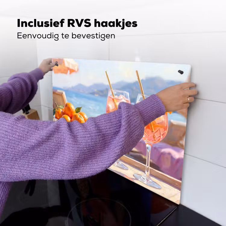 Drank - Glazen - Strand - Zomer - Oranje Inductie beschemer met haakjes klein -ky-ophangen-nl