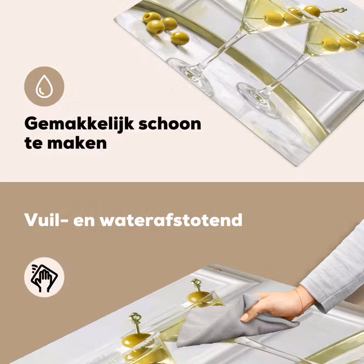 Drank - Martini - Olijven - Modern - Wit Inductie beschemer met haakjes klein -ky-schoon-nl
