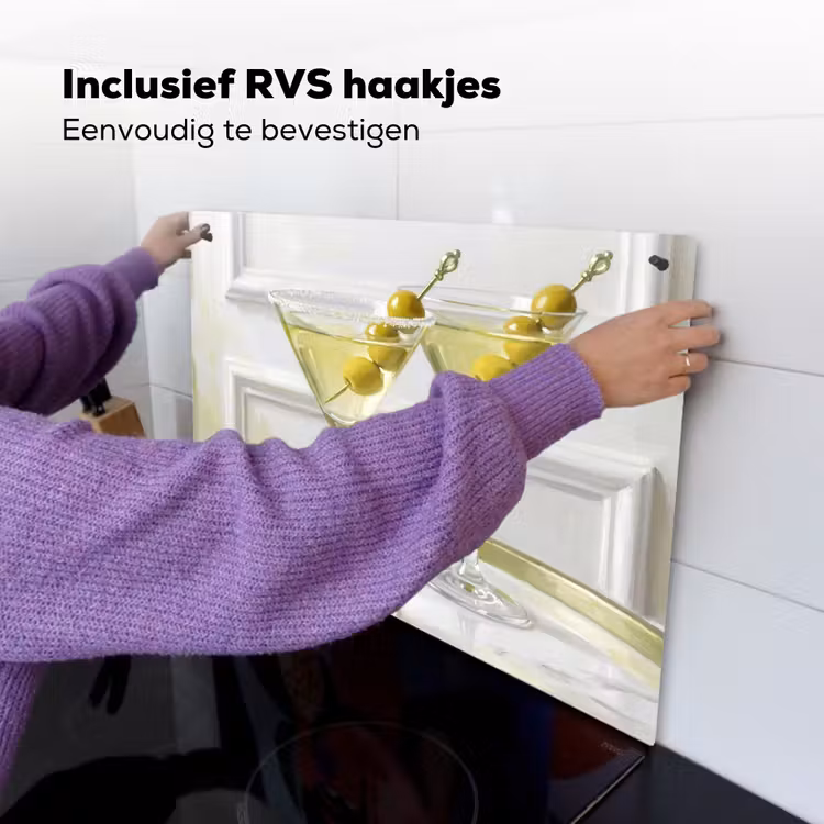 Drank - Martini - Olijven - Modern - Wit Inductie beschemer met haakjes klein -ky-ophangen-nl