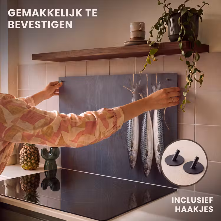 Inductiebeschermer & spatscherm (2in1) - Drie vissen - Touw - Drie vissen - Touw Inductie beschemer met haakjes klein