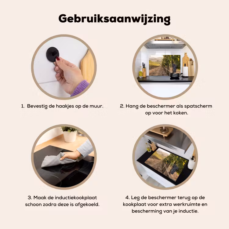 Druiven - Wijngaard - Zonlicht Inductie beschemer met haakjes klein -ky-gebruik-nl