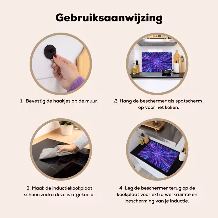 Dynamisch - Ruimte - Kleurrijk Inductie beschemer met haakjes klein -ky-gebruik-nl