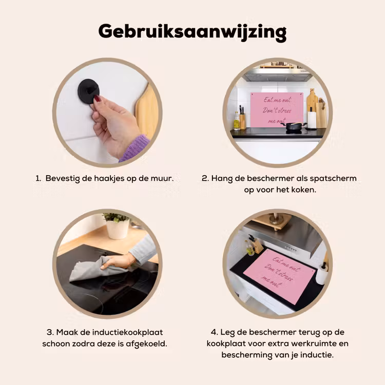 Eat me out don't stress me out - Roze - Handgeschreven Inductie beschemer met haakjes klein -ky-gebruik-nl