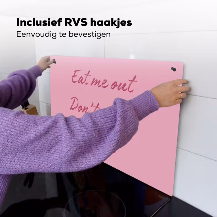 Eat me out don't stress me out - Roze - Handgeschreven Inductie beschemer met haakjes klein -ky-ophangen-nl