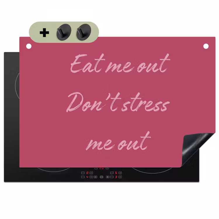 eat me out don't stress me out - Roze - Minimalistisch Inductie beschemer met haakjes klein -3d