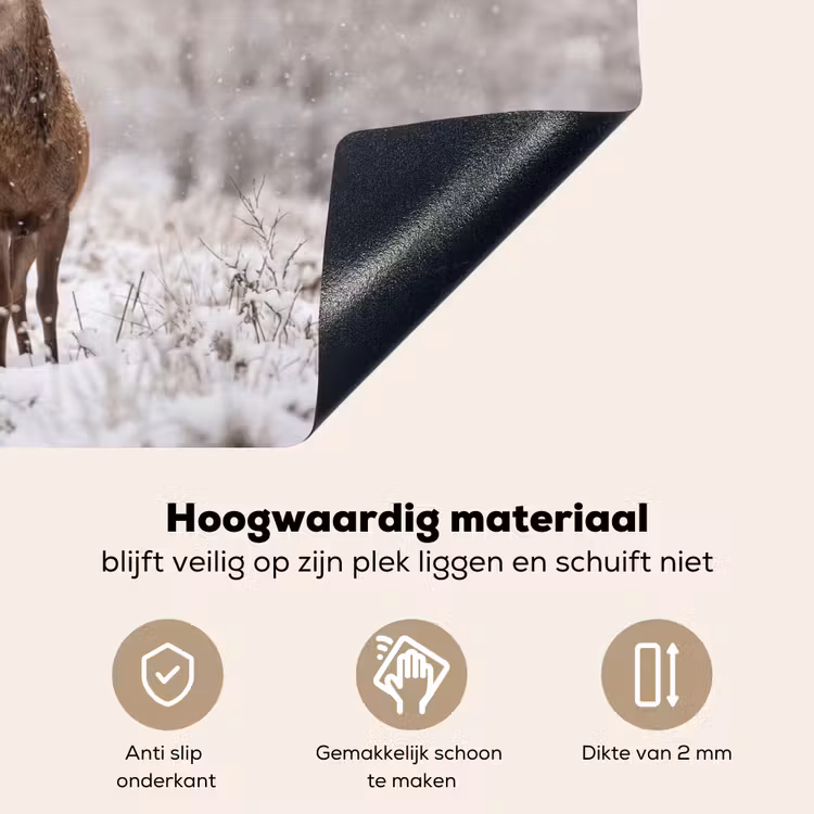 Edelhert - Bos - Sneeuw - Winter - Majestueus Inductie beschemer met haakjes klein -ky-onderkant-nl