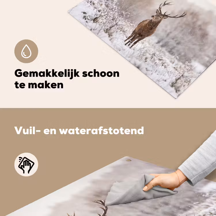 Edelhert - Bos - Sneeuw - Winter - Majestueus Inductie beschemer met haakjes klein -ky-schoon-nl