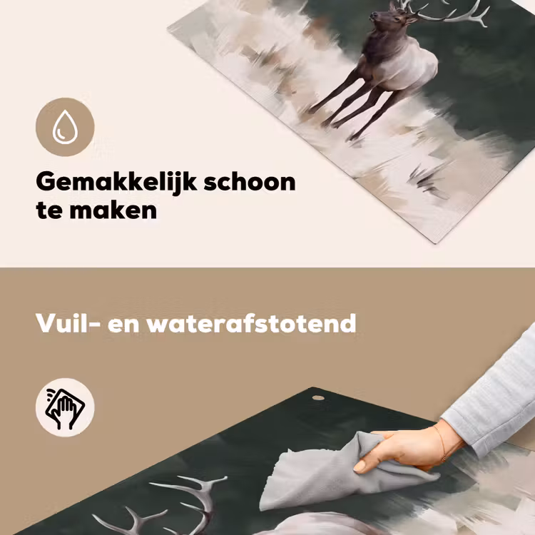 Edelhert - Gewei - Schildering - Rustiek Inductie beschemer met haakjes klein -ky-schoon-nl