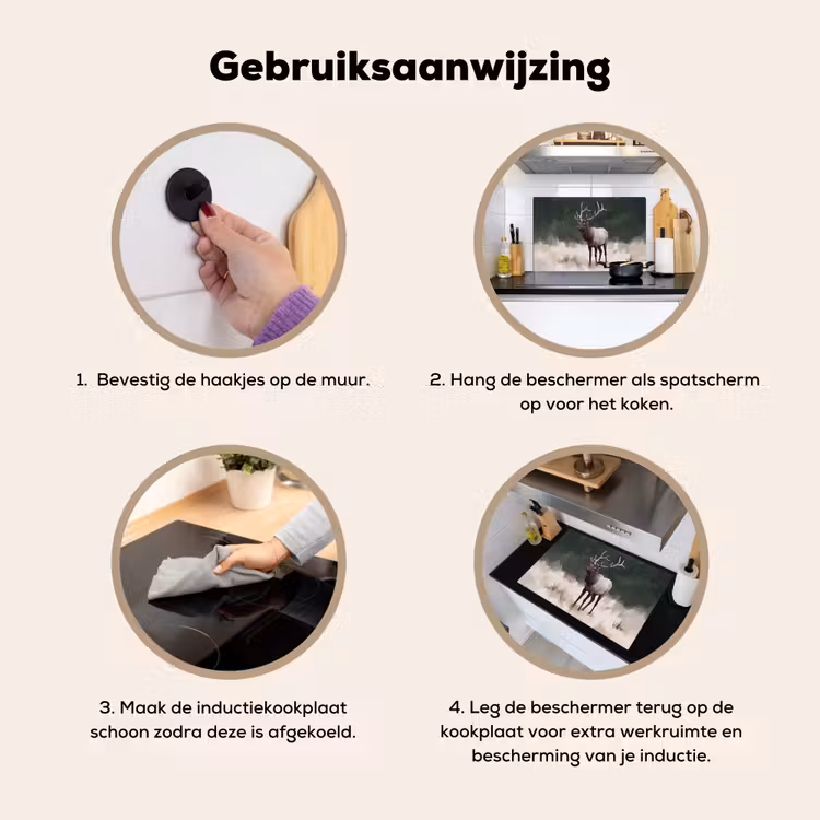 Edelhert - Gewei - Schildering - Rustiek Inductie beschemer met haakjes klein -ky-gebruik-nl