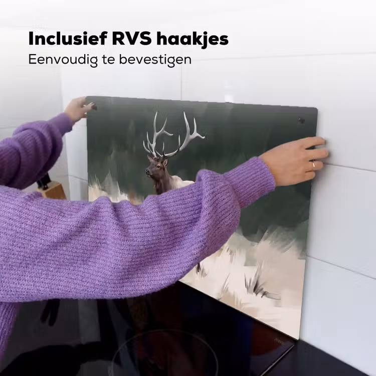 Edelhert - Gewei - Schildering - Rustiek Inductie beschemer met haakjes klein -ky-ophangen-nl