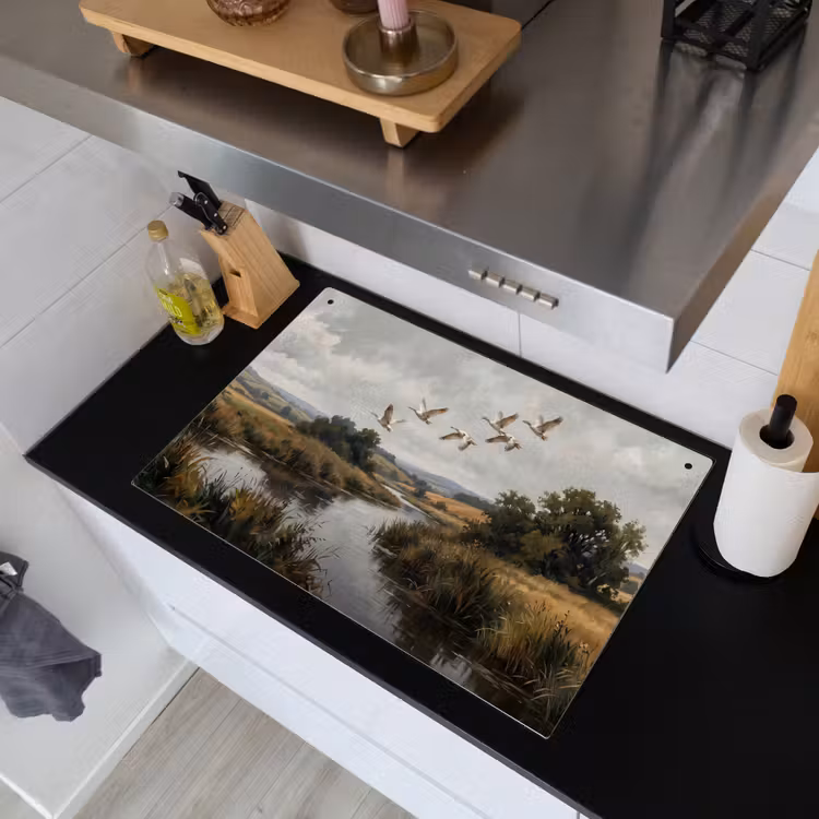 Eenden - Rivier - Landschap - Vlucht - Nostalgisch Inductie beschemer met haakjes klein -sfeer1