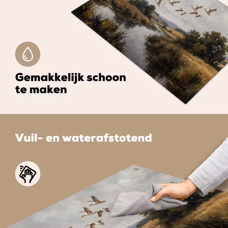 Eenden - Rivier - Landschap - Vlucht - Nostalgisch Inductie beschemer met haakjes klein -ky-schoon-nl