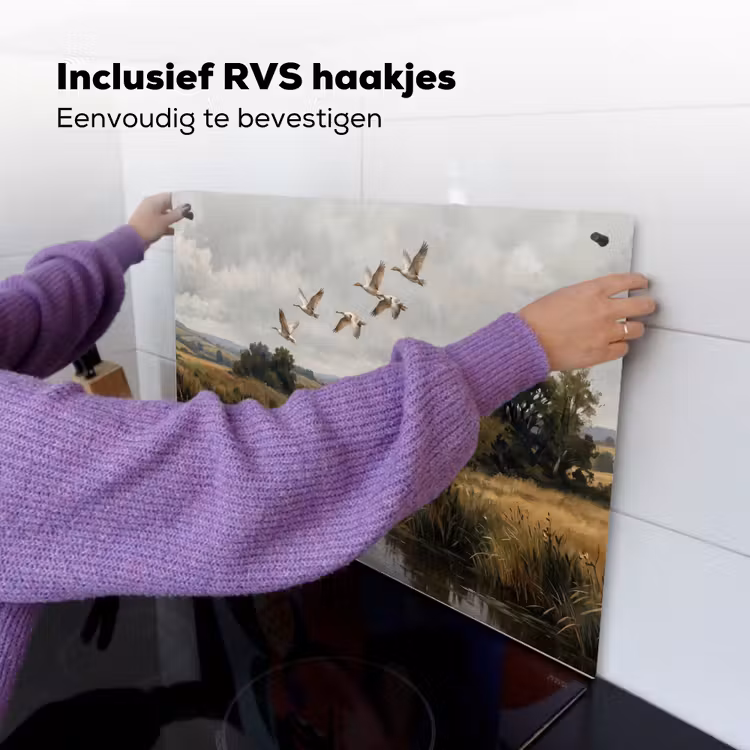 Eenden - Rivier - Landschap - Vlucht - Nostalgisch Inductie beschemer met haakjes klein -ky-ophangen-nl