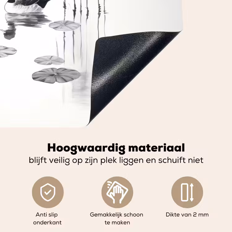 Eenden - Waterlelies - Riet - Zwart Inductie beschemer met haakjes klein -ky-onderkant-nl