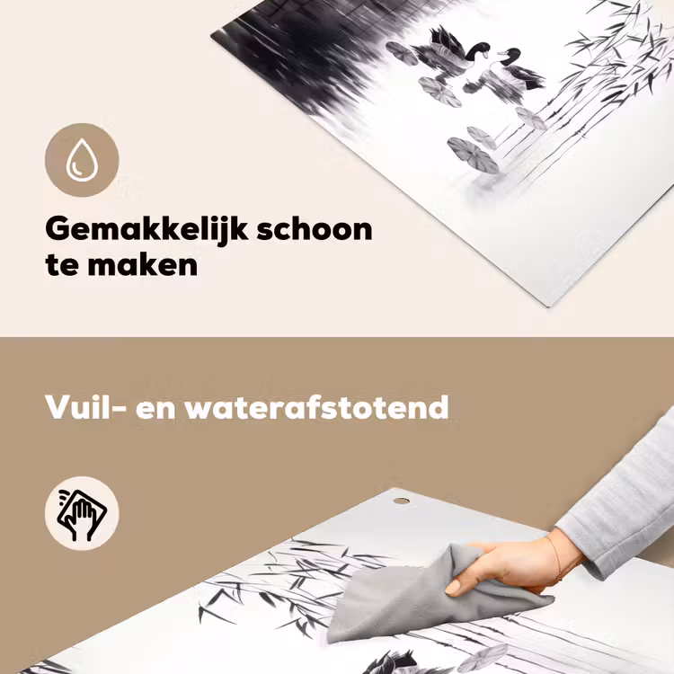 Eenden - Waterlelies - Riet - Zwart Inductie beschemer met haakjes klein -ky-schoon-nl