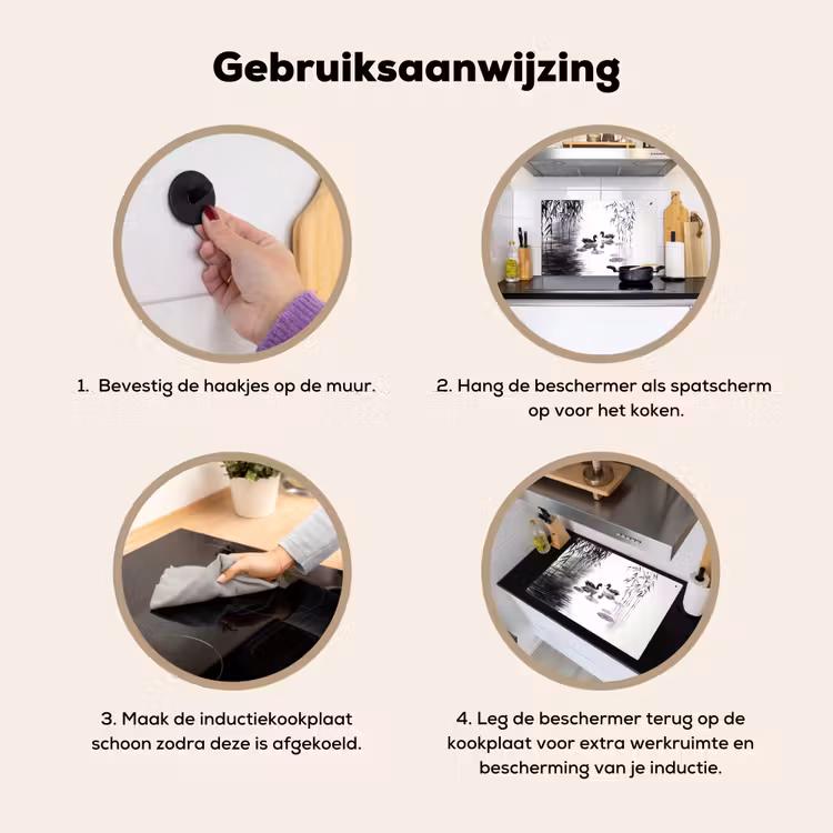 Eenden - Waterlelies - Riet - Zwart Inductie beschemer met haakjes klein -ky-gebruik-nl